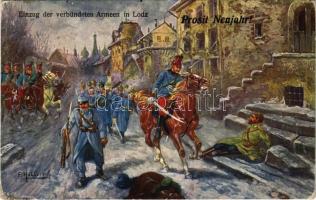 Einzug der verbündeten Armeen in Lodz / WWI K.u.K. (Austro-Hungarian) military art postcard + K.u.K. Inf. Regmt. No. 101. I. Feldkompagnie (EK)