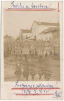 1916 Indulás a harctérre! Katonák a budapesti józsefvárosi pályaudvar előtt, vasútállomás / WWI Hungarian military departure to the battlefield, soldiers in front of the railway station. photo