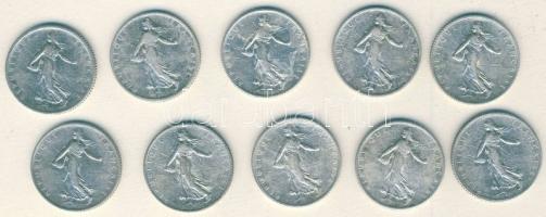 Franciaország 1901-17. 1Fr Ag (10x) 6klf évszámmal T:2/3,3