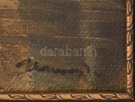 Udvary Pál (1900-1987): Kikötő (Balatonpart?). Olaj, vászon, javított. Jelezve jobbra lent. Dekoratí...