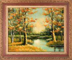 Bauer jelzéssel: Vízparti táj. Olaj, vászon. Dekoratív fa keretben. 61x76 cm
