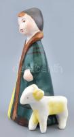 Bodrogkeresztúri, juhász báránnyal, kerámia, etikettel jelzett, kopott, m:12cm