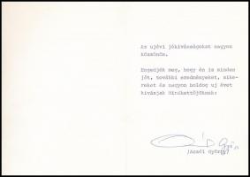 Aczél György (1917-1991) kommunista kultúrpolitikus autográf aláírása újévi üdvözlőlapon