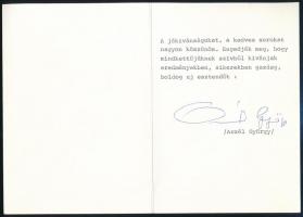 Aczél György (1917-1991) kommunista kultúrpolitikus autográf aláírása újévi üdvözlőlapon