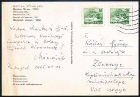 Mácsai István (1922 - 2005) festőművész autogárf képeslapja Kádár György festőművésznek