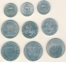 Ausztria 1925-72. 1/2Sch Ag (3x), 1Sch (1x), 5Sch (2x), 10Sch (3x) T:2/3,3 Összesen 9db!