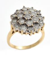 Arany (Au/18k) Női Art Deco fazonú koktélgyűrű 19 darab brillel (cca. 0,57ct) ékítve, jelzett, bruttó:10,7g, m:61