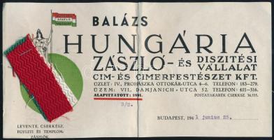 1938 Hungária zászló vállalat reklámnyomtatvány és zászlóminta