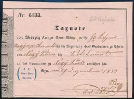 1853 Tarnote kisérőnyugta 40 kr-ról