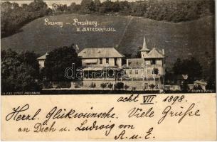 1898 (Vorläufer) Pozsony, Pressburg, Bratislava; III. Batzenhäusl. Heliocolorkarte von Ottmar Zieher / 3. Bimbóház étterem / restaurant. K. Körper Fotograf