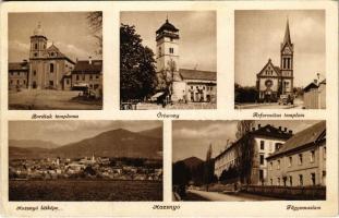 Rozsnyó, Roznava; Barátok temploma, Őrtorony, Református templom, látkép, Főgimnázium / church, watchtower, Calvinist church, general view, grammar school (EK)