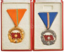 1964. A Haza Szolgálatáért Érdemérem arany és ezüst fokozata zománcozott aranyozott Br, ezüstözött Br kitüntetések (2xklf) mellszalagon, eredeti tokban T:1-,2 az ezüstözés kopott NMK 696, 697