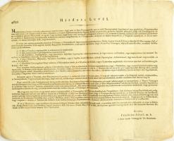 1817 Pest vármegye statáriumról szóló hirdetménye. Nagy méretű nyomat. 48x39 cm