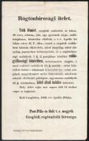 1869 Cegléd, rablógyilkos rögtön bírósági ítélete. 22x35 cm
