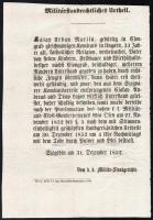 1852 Csongrádi rabló golyó általi halára ítélésének rögtön bírósági hirdetménye 25x36 cm