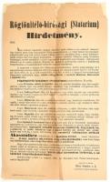 1868 Pest megye hirdetmény a rögtönbíráskodás bevezetése tárgyában 42x60 cm. Sérült.