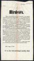 1856 Buda, a marhasó árusításáról szóló hirdetmény 22x38 cm