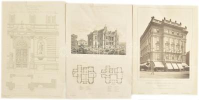 cca 1880 Bécsi lakóház és grazi villa tervei 3 db nagyméretű fénnyomat 44x30 cm-ig / Plans of the Viennaer city house and graz villa 3 large prints.