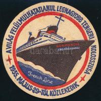 1935 A Normandie hajó, French Line hajótársaság reklámos magyar söralátét postán elküldve levélként