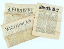 cca 1920-1930 3 db ritkább újság: Nemzeti Élet (Budaváry László lapja), Váci Hírlap, A vármegye
