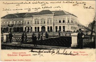 1904 Fogaras, Fagaras; Háner szálloda, Schul Henrich (Heinrich), J. Jaros üzlete. Szinberger Manó kiadása / hotel, shops