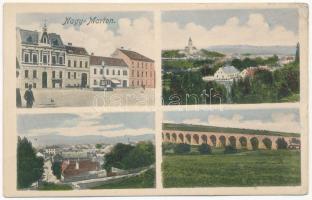 1916 Nagymarton, Mattersdorf, Mattersburg; híd, tér, takarékpénztár, üzlet / Brücke, Platz, Sparkassa, Geschäft / bridge, square, savings bank, shop