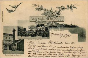 1897 (Vorläufer) Zadar, Zara; Riva Vecchia, Giardino pubblico, Colonna Piazza dellErbe, Deposito Mobili, Caffe alla Colonna / old port, park, monument, cafe shop