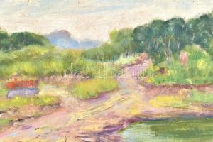 Vass Elemér (1887-1957): Vízparti táj, 1930. Olaj, vászon. Jelzett. Vakráma nélkül. Kissé sérült. 39...