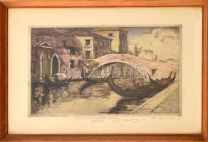 Szentgyörgyvári Gyenes Lajos (1890 - 1971): Sóhajok hídja, Velence. Rézkarc, papír. Jelzett. Üvegezett, kopott fakeretben. 21x34cm