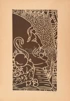 Farkasházy Miklós (1895-1964): Gárnitfej. Linómetszet, papír, jelzett, 39x22 cm