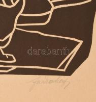 Farkasházy Miklós (1895-1964): Fragmentum. Linómetszet, papír, jelzett, 38x25 cm