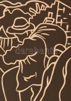 Farkasházy Miklós (1895-1964): Fragmentum. Linómetszet, papír, jelzett, 38x25 cm