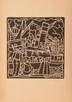Farkasházy Miklós (1895-1964): Kikötő. Linómetszet, papír, jelzett, 28x26 cm