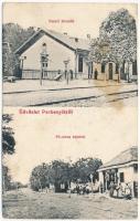 1908 Perbenyik, Pribenik (Királyhelmec mellett); vasútállomás, Fő utca, Weisz Jenő üzlete és nála kapható / railway station, shop, main street (EK)