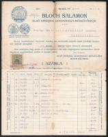 1911 Bloch Salamon első eperjesi lendamaszt-műszövödéje fejléces számla illetékbélyeggel, hátoldalán Bloch Salamon aláírásával