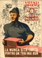 1946 La Munca si la lupta pentru un trai mai bun. Votati Lista No 1. Cu Semnul Soarele / Román Demokrata pártok választási propaganda képeslapja / Election propaganda postcard of Romanian Democratic parties (fa)