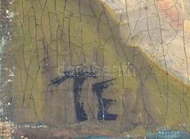 TE jelzéssel: Csendélet. Olaj, vászon, vakkeret nélkül, sérült, 42,5×52,5 cm