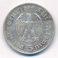 Német Harmadik Birodalom 1935D 5M Ag "Hindenburg" T:2 patina German Third Reich 1935D 5 Ma...