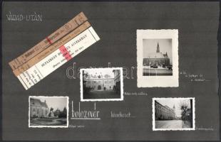 1937 Kolozsvári, nagyváradi fotók, jegyek, igazolvány, címkék, stb., albumlapokra ragasztva