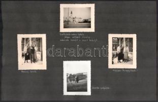 1937 Kolozsvári, nagyváradi fotók, jegyek, igazolvány, címkék, stb., albumlapokra ragasztva