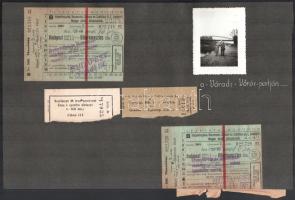 1937 Kolozsvári, nagyváradi fotók, jegyek, igazolvány, címkék, stb., albumlapokra ragasztva