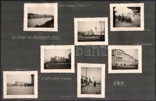 1937 Kolozsvári, nagyváradi fotók, jegyek, igazolvány, címkék, stb., albumlapokra ragasztva