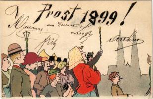 1898 (Vorläufer) Wien, Prosit 1899! / New Year greeting art postcard. litho (r)