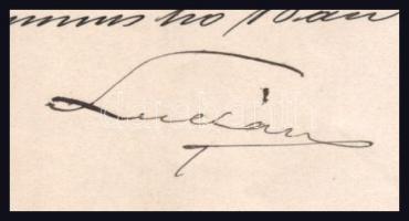 1899 Lukács László (1850-1932) pénzügyminiszter autográf aláírása egy áthelyezési papíron, Jámbor Lá...