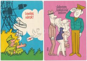5 db MODERN magyar katonai humoros grafikus képeslap: kiskatona / 5 modern Hungarian humorous milita...