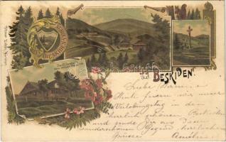 1898 (Vorläufer) Beskidy, Beskiden; Beskidenheim beim Weissen Kreuz. Beskiden-Verein. Ottmar Zieher Art Nouveau, floral, litho