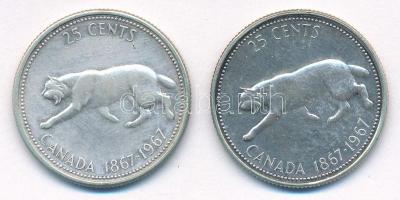 Kanada 1967. 25c Ag "Hiúz" (2x) T:1-,2 Canada 1967. 25 Cents Ag "Lynx" (2x) C:AU,XF Krause KM# 68