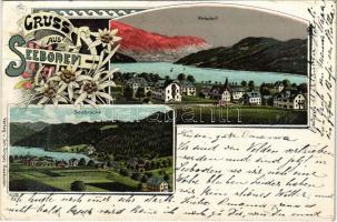 Seeboden am Millstätter See (Kärnten); Seebrücke, Wirlsdorf. Verlag v. Joh. Singer. Art Nouveau, floral, litho (r)