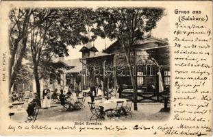 1904 Vízakna, Salzburg, Ocna Sibiului; Hotel Bressler szálloda, vendégek a kertben, pincérek / hotel, garden with guests and waiters. Phot. E. Fischer (EB)