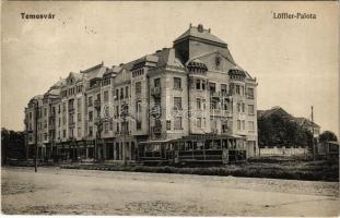 1913 Temesvár, Timisoara; Löffler palota, villamos, Duna biztosító / palace, tram, insurance company